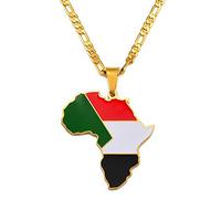 Republic Of The Sudan Flag Africa Map Pendant Necklaces - Retro Ethnic Enamel Necklets Hip Hop Patriotic Jewellery, Charm Chic Novelty Clavicle Chain Costume Accessories Gift,45Cm/17.7 Inch Chain