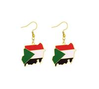 Republic of the Sudan Map Flag Pendant Earrings R.Sudanese Ethnic Ear Jewellry Gift for Women Men (Gold Colour)