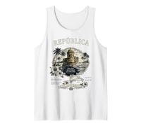 Republica Dominicana Vintage Art with Coastal Fort and Map Tank Top