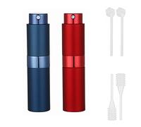 REQAG 2 Pieces 10ml Refillable Perfume Spray, Travel Vaporizer, Aluminum & Glass, Blue & Red, Unique Rotating Nozzle