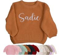REQTYUI Personalised Embroidered Baby and Toddler Name Sweaters, Knitted Long Sleeve Knitwear Top Clothes Kid's Winter Pullover (UK, Age, 0 Months, 6 Months, Brown)