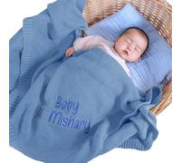 REQTYUI Personalized Baby Blanket - Custom Embroidered Name, 100% Cotton, Single Layered, Solid Blue, 30 x 40 Inches, Unisex, Perfect for Baby Care, Daily Use, Special Occasions