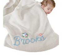 REQTYUI Personalized Baby Blanket for Boys Girls with Hand Embroidered Name Super Soft Blanket, Custom Warm Lightweight Baby Receiving Blankets Backing for Toddler Nursery (White)
