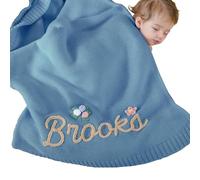 REQTYUI Personalized Baby Blanket for Boys Girls with Hand Embroidered Name Super Soft Blanket, Custom Warm Lightweight Baby Receiving Blankets Backing for Toddler Nursery(Lake Blue)