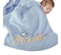 REQTYUI Personalized Baby Blanket for Boys Girls with Hand Embroidered Name Super Soft Blanket, Custom Warm Lightweight Baby Receiving Blankets Backing for Toddler Nursery(Sky Blue)
