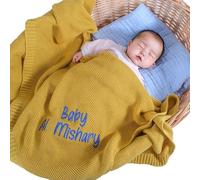 REQTYUI Personalized Baby Blankets - Custom embroidered name knitted blankets are the ideal nursery gift for babies, baby boys and baby girls. Perfect for birthdays, baby showers and Christmas!
