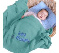 REQTYUI Personalized Baby Blankets - Custom embroidered name knitted blankets are the ideal nursery gift for babies, baby boys and baby girls. Perfect for birthdays, baby showers and Christmas!