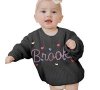 REQTYUI Personalized Knit Baby Sweater with Name, Custom Long Sleeve Embroidery Monogrammed Pullover Jumper, Handmade Knitwear for Newborn Baby Girl Boy, Toddler Winter Outwear 12-18M Black