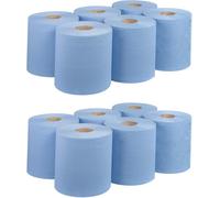 REQUISITE NEEDS 12 Blue Centrefeed Rolls, 2-Ply Embossed Paper Tissue Roll, Absorbent Hygienic Surface Wipes Ideal for Kitchen, Bathroom, Garage, Workshop & Paper Hand Towel Use, Multipurpose Cleaning