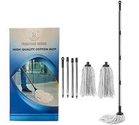Requisite Needs long cotton floor mop - Looped string mop with detachable head and handle - lightweight and easy to use - Includes 2 Cotton strings mop heads (2 cotton mops with handle)
