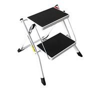 REQUISITE NEEDS Foldable 2 Step Ladder Compact Heavy Duty Steel Portable with Anti-Slip Stable for Kitchen Home Adult 150KG Capacity Black