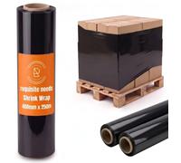 REQUISITE NEEDS Heavy Duty Shrink Wrap Roll 400MM x 250M - Clear & Black - Multi Pack Sizes (1, 2, 6 Rolls) (Black, Pack of 2)