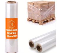 REQUISITE NEEDS Heavy Duty Shrink Wrap Roll 400MM x 250M - Clear & Black - Multi Pack Sizes (1, 2, 6 Rolls) (Clear, Pack of 2)