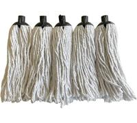 REQUISITE NEEDS Long Cotton Floor Mop with Detachable Head and Handle, Ergonomic Design, Includes 5 Cotton String Mop Heads, White