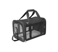 REQUISITE NEEDS Pet Carrier, Soft-Sided Foldable Travel Bag, Airline Approved, Large Size for Cats and Dogs up to 17 lbs, Black, with Shoulder Strap and Removable Mat
