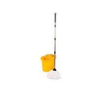 REQUISITE NEEDS Professional Mop and Bucket Set Heavy Duty with Wringer and Two Cotton Mop Heads for Floor Cleaning - 16L Bucket with Pouring Lip (Yellow)
