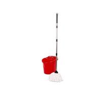 Requisite Needs Professional Mop and Bucket Set Heavy Duty with Wringer and Two Traditional Cotton Mop Heads for Cleaning Floors -Mop Bucket Capacity 16L with Pouring Lip (Red)