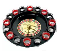 REQUISITE NEEDS Roulette Drinking Game for Parties, 16 Numbered Black and Red Glasses Sturdy Roulette Spinning Game Set - Securely Package - 2 Metal Balls Included (1)