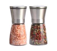 Requisite Needs Salt and Pepper Grinder Mill Set Salt and Pepper Shakers Brushed Stainless Steel Glass Body and Adjustable Coarseness Spice Mill Set Silver