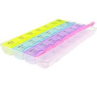 REQUISITE NEEDS Weekly Pill Box 7 Day 28 Compartments Tablet Organiser with Labels for Medicines Supplements, Vitamins, Cod Liver Oil