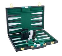 RERIVER Backgammon Set 2 Players Classic Backgammon Sets for Adults Board Game with Black PU Leather Case Portable and Travel Backgammon Set (Green, 15inch)