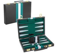 RERIVER Backgammon Set 2 Players Classic Backgammon Sets for Adults Board Game with Black PU Leather Case Portable and Travel Backgammon Set (Green, 11inch)