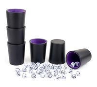 RERIVER Dice Cups: 6 Purple Felt-Lined PU Leather Cups with 36 White Dice, Ideal for Yahtzee, Farkle, Backgammon & More, Ages All