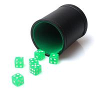RERIVER Faux Leather Dice Cup Set, Soft Velvet Interior Dice Cup Shaker Quiet with 6 Green Translucent Dice for Liars Dice/Farkle/Yahtzee Games, 1 Pack
