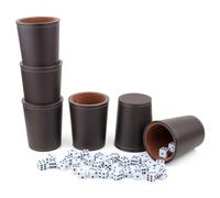 RERIVER Felt-Lined Leather Dice Cup Set, 6 Quiet Dice Shaker Cups with 36 Dices for Bar Party Yahtzee Farkle Dice Games, Coffee