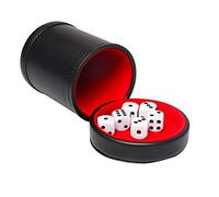 RERIVER Leatherette Dice Cup with Lid, Red Felt-Lined Dice Shaker Includes 6 Regular Dice for Liars Dice/ Farkle/ Yahtzee/ Games, 1 Pack