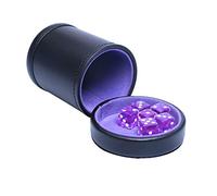 RERIVER PU Leather Dice Cup with Lid, Purple Velvet Interior Quiet Dice Shaker Cup Including 6 Purple Translucent 16mm Dice for Farkle/Yahtzee Games, 1 Pack