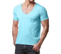 ReRock RR-1315 for Young & Rich 1315 Men's T-Shirt with Deep V-Neck Plain Fitness T-Shirt S to 3XL, light blue, XL