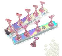 REROON 2 Set Magnetic Nail Holder for Display Painting with Reusable Adhesive Putty | Practice Manicure Tools for Fake Nails & Sand Art | Design Kits for Home DIY Salon Supplies | Aurora Pink