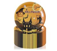 Reroon 50 Count Halloween Paper Plates Set | Disposable Dinner Plates Tableware Pumpkin Death God Ghost | 9" Round Plates for Kitchen Picnic Holiday Halloween Party Decorations