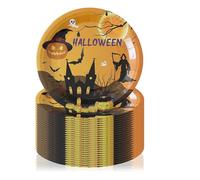 Reroon 50 Count Halloween Paper Plates Set with Fork and Knife | Disposable Dinner Plates Tableware Pumpkin Death God Ghost | 9" Round Plates for Kitchen Picnic Holiday Halloween Party Decorations