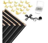 Rersduyt 20 Sheets Flower Bouquet Wrapping Paper Set, Floral Wrapping Paper Florist Supplies with 48 Pcs 3D Gold Butterflies