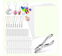 Rersduyt 229 Piece Shrink Plastic Sheet Set, Shrink Paper Keychain Kit with 20 Sheets of Shrink Paper, Hole Punch and Keychain