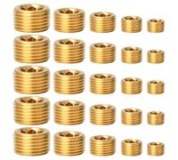 Rersduyt 25Pcs Brass Pipe Plug Fitting,1/8 1/4 3/8 1/2 3/4Inch Male Internal Hex Thread Socket Pipe Plug Fitting Assortment Kit,C