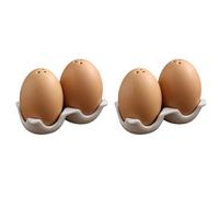 Rersduyt 2X Ceramic Salt and Pepper Shaker Set, Mini Brown Egg Shaped Shakers with Carton Design Holding Stand