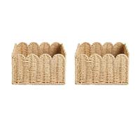 Rersduyt 2X Scalloped Edge Basket, Wicker Storage Baskets,Handwoven Organizing Baskets for Shelves, Paper Rope Design
