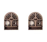 Rersduyt 2X Sun Moon Crystal Display Stand 4 Shelves Natural Wooden Shelf Gothic Witchy Crystal Display Case for Living Room