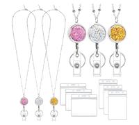Rersduyt 3 Pack Women Lanyards for Id Badges with 6 Pcs Id Badge Holder for Women Cruise Lanyards Stainless Steel Glitter