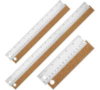 Rersduyt 3 PCS Metal Ruler with Cork Backing, Metal+Wood 6+12+18 Inch Stainless Steel Rulers - Imperial and Metric for School