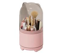 Rersduyt 360-Degree Rotating Makeup Brush Holder withDustproof Lid Large Capacity Storage Organizer Pink