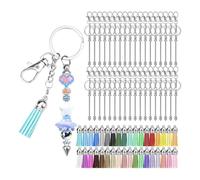 Rersduyt 36Pcs Beadable Keychains Bars Silver Beadable Keychain Bars Bulk Blank Keychain Making Kit for DIY Crafts Women Men Gift
