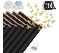 Rersduyt 40 Sheets Flower Wrapping Paper with 4 Rolls Flower Ribbons, 20 Cards, 36 Pcs 3D Gold Butterflies,Black