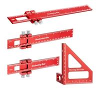 Rersduyt 4Pcs Carpenter Ruler 3D Multi Angle Measuring Ruler 45/90 Degree Aluminum Alloy Woodworking Square Protractor