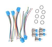 Rersduyt 5PCS Metal Push Button Switch 12v 19mm Ring Lamp Power Symbol Waterproof LED Light Self Lock Reset with Connector
