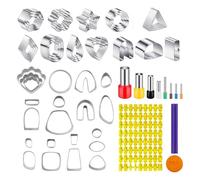 Rersduyt 61Pc Clay Tools Set,51 Shapes Stainless Steel Clay Cutters with 8 Circle Shape Cutters 2Clay Letter Stamp Jewelry Making