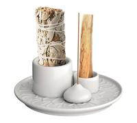 Rersduyt Candle Holder-4 in 1 Incense & Candle Holder - Ceramic Incense Holder Ash Catcher Tray for Meditations Room White